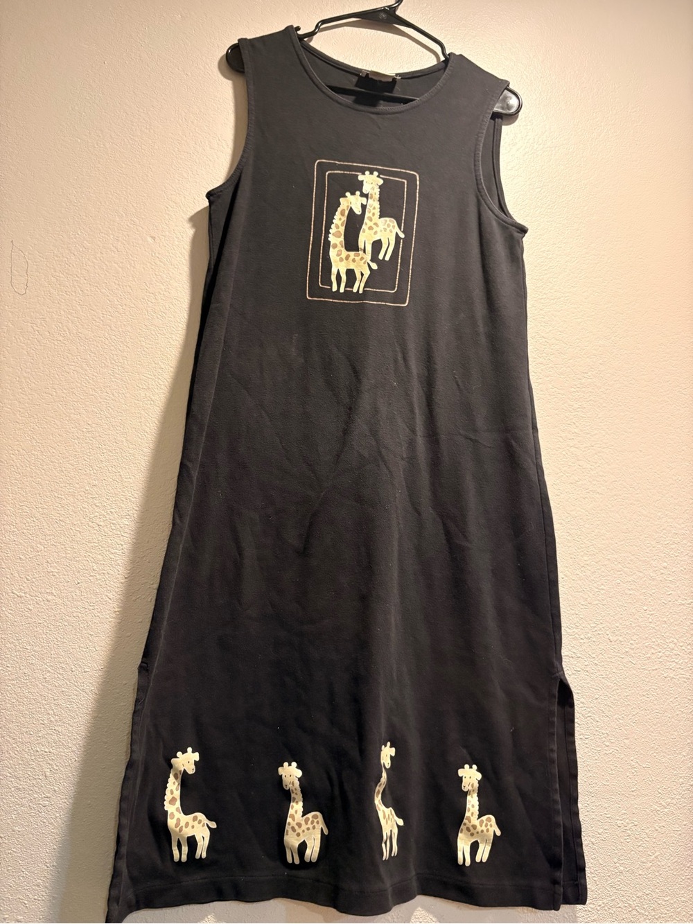 Vintage TY Original Wear Black Midi Dress  with Cream Giraffe Motif